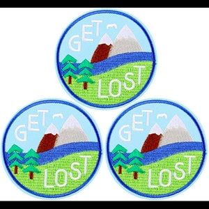 GET LOST nature hiking round iron on patch Forrest